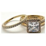 2pc Gold Tone Sterling Ring Set, Sz 9