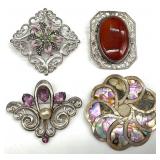 4 Sterling Silver Brooches