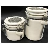 2pc Tin Woodsman Pewter Stoneware Canisters