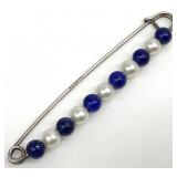 Tiffany & Co Sterling, Lapis Lazuli & Pearl Brooch