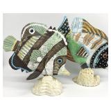 2 Hand Painted Carved Wood Fish Statues