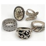 5 Vintage Sterling Silver Rings