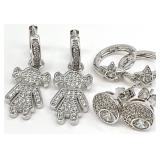 3 Pair Sterling Silver Clear Stone Earrings