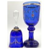 Bohemian Cobalt Blue Glass Goblet & Bell