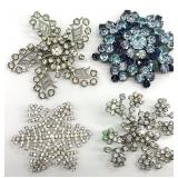 4pc Vintage Rhinestone / Crystal Brooches