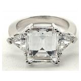 Sterling Silver Clear Stone Emerald Cut Ring, Sz 5