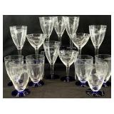 Vintage Etched Clear / Blue Glass Base Glassware