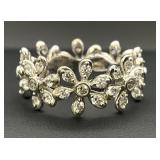 Sterling Silver Clear Stone Flower Ring, Sz 8