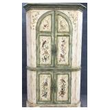 Hand Painted Bird Motif Corner Cabinet