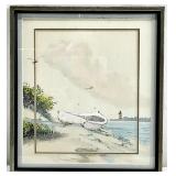 NC Cape Hatteras Lighthouse Boat Scene Painting