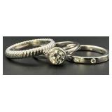 3 Sterling Silver Clear Stone Stacking Rings, Sz 7