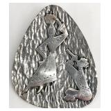 Israeli Hammered Sterling Silver Pendant Brooch