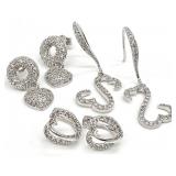 3 Pair Sterling Silver Clear Stone Earrings