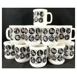12pc Vintage Zodiac Milk Glass Mugs