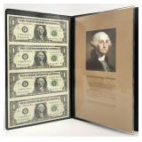 Uncut Sheet of Four US $1 Bills