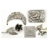 5 Sterling Silver Brooches