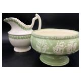 2pc Ceramic Pedestal Bowl Planter & Pitcher