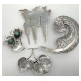 4 Signed Sterling Silver Brooches