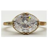 Gold Tone Sterling Clear Oval Stone Ring, Sz 11