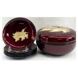 Japanese Lacquerware Covered Bowl & Plate Set