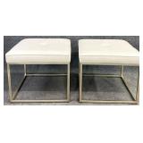 Pair New Silver Frame Button Tufted Ottomans