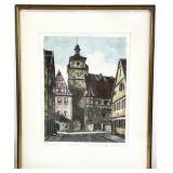 Ernst Geissendorfer German Town Etching on Silk