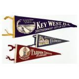 3 Vintage Florida Souvenir Pennant Flags