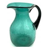 Mid Century Style Teal Green Crackle Art Glass