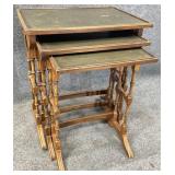 Set of 3 Mahogany Leather Insert Nesting Tables