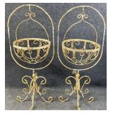 Pair 40in White Hanging Wrought Iron Planters