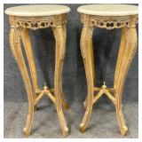 Pair New Gold Frame Stone Top Plant Stands