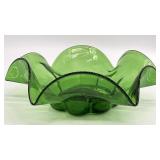 Mid Century Style Green Fluted Art Glass Bowl