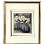 Young Dutch Girls In Courtyard Framed Art Print