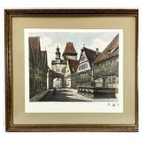 Ernst Geissendorfer German Town Colored Etching