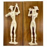 2 Mid Century Musician Wall Sculpture Panels,