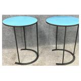 Pair New Metal Frame Horseshoe Base Accent Tables