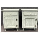 Pair Green Painted Bedside Tables