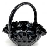 Fenton Black Amethyst Art Glass Ruffled Basket