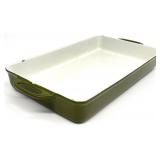 Vintage Cast Iron Green Enamelware Baking Pan