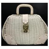 Vintage White Wicker Lion Head Clasp Purse