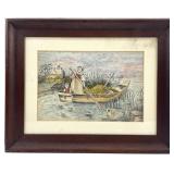 Vintage Painting Mother & Child In Boat