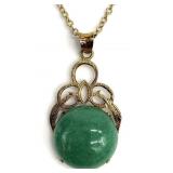 14K Gold & Green Stone Pendant