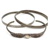 3 Vtg Sterling Silver Bangle & Cuff Bracelets