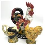 3pc Hand Painted Rooster Figure & More