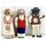 3 Folk Art Door Stop Dolls & Wood Cutout Figure