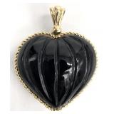 14K Gold Black Onyx Heart Pendant