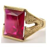 14K Gold Emerald Cut Ruby Ring, Sz 7