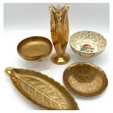 Vintage 22kt Gold Accented Vase & Dishes