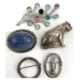 5 Vintage Sterling Silver Brooches