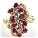 14K Gold, Diamond & Ruby Ring, Sz 5